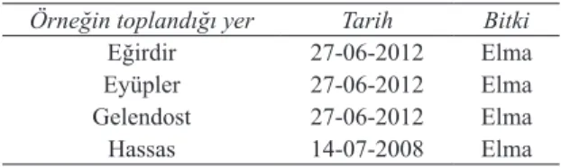 Çizelge 1- Elma bahçelerinden toplanan Neoseiulus 