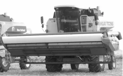 Figure 1-Schematic view of stripping header (1- Stripping rotor; 2-Flexible stripping fingers; 3- Adjustable crop  deflector; 4- Helix conveyor)  