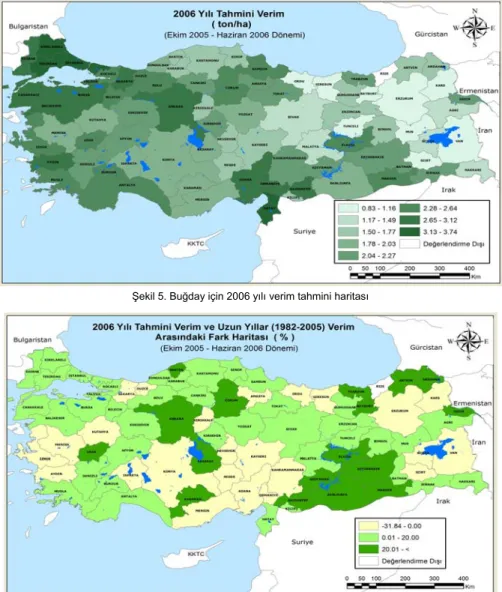Şekil 5. Buğday için 2006 yılı verim tahmini haritası 