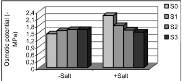 Figure 3. Effects of SA on osmotic potential (-MPa) under  salinity and non salinity conditions