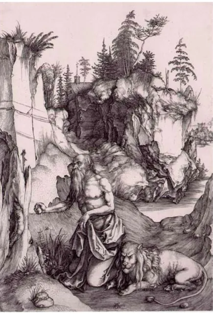 Tablo 3. Albrech Dürer, Aziz Jerom'un Yaban Yaşamı 1496, Gravür 