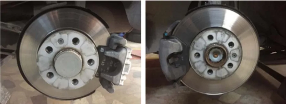Figure 1. The front and rear of the disc brake and pad.