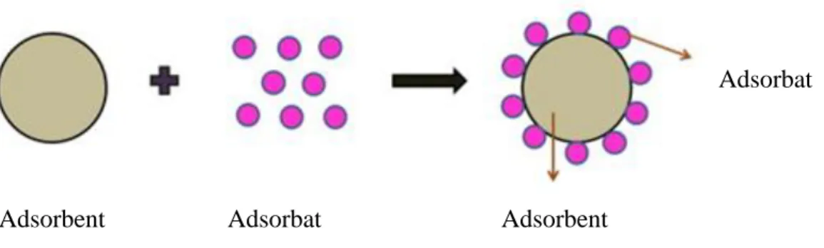 Şekil 2.2. Atık sudan adsorbent kullanılarak kirleticilerin gideriminin genel gösterimi  (Natarajan, vd., 2018)