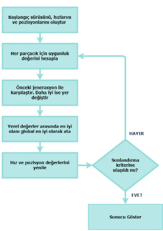 Şekil 3.2. Parçacık Sürü Optimizasyonu akış şeması. 