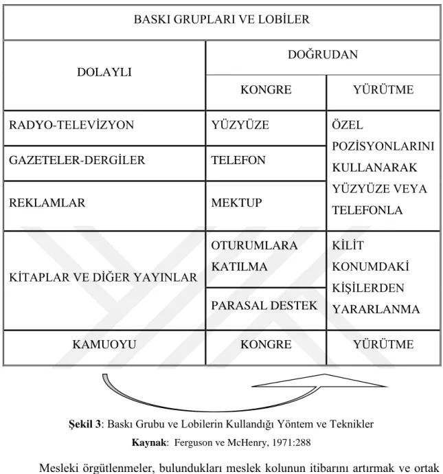 Şekil 3: Baskı Grubu ve Lobilerin Kullandığı Yöntem ve Teknikler  Kaynak:  Ferguson ve McHenry, 1971:288 