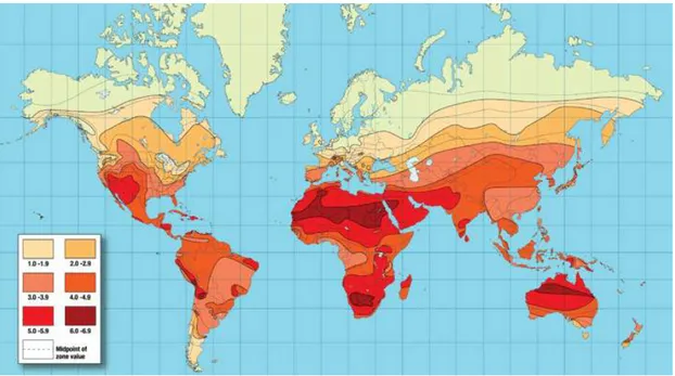 Şekil  2.1.  Dünya  güneş  enerjisi  potansiyel  atlası  (Sarıkaya, Ziyaret  Edilme  Tarihi:  16.12.2017)