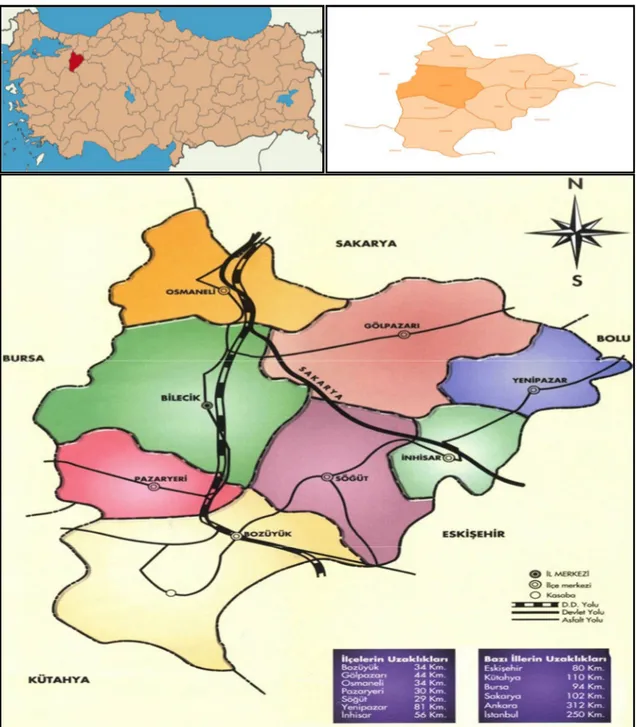 Şekil 3: Bilecik Haritası ve Lokasyonu  Kaynak: Bilecik Valiliği İnternet Sitesi, 2015 