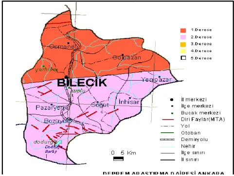 Şekil 3.2 Bilecik deprem haritası (AFAD, 2014). 