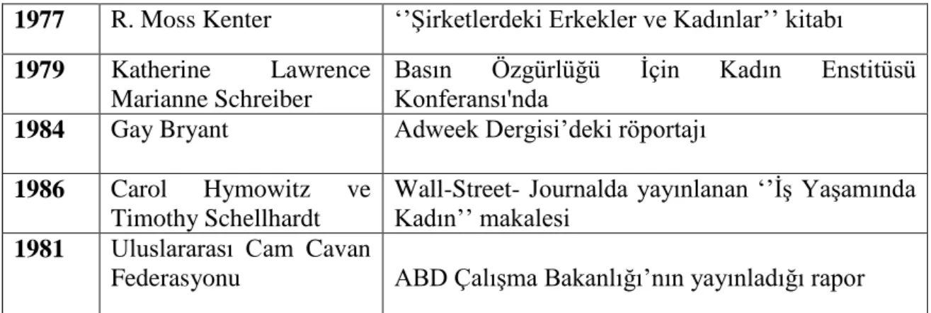Tablo 1: Cam Tavan Kavramı’nın Kullanımı 