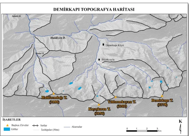 Şekil 2: Demirkapı Dağı’nın Topografya Haritası. 