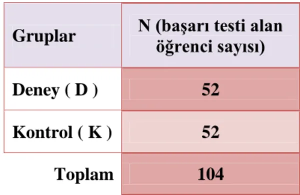 Çizelge 2.2. Uygulamaya Katılan ve BaĢarı Testi Uygulanan Öğrencilerin Sayı 