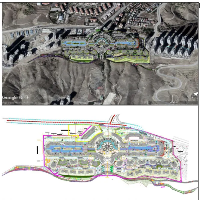 Figure 3. Landscape Design Project of Sinpaş Altınoran Residental Site (Orijinal, 2019)  The  main  concept  of  the  land-use  and  design  is  the  square  that  offers  a  significant  opportunity for socialization