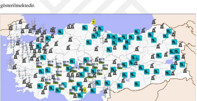 Şekil 1.8‘de Türkiye’nin 2013 yılına ait toplam kurulu gücü ve rüzgar gücü dağılımı  gösterilmektedir