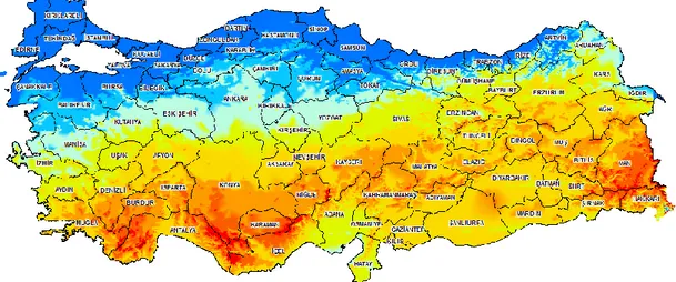 Şekil 2.2. Türkiye’ nin güneş enerjisi potansiyel atlası 
