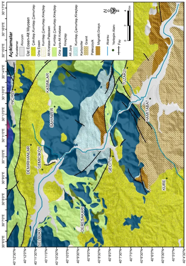 Şekil 5: Hamitabat-Gemiciköy Arasında (Bilecik) Orta Sakarya Vadisinin Jeoloji Haritası 