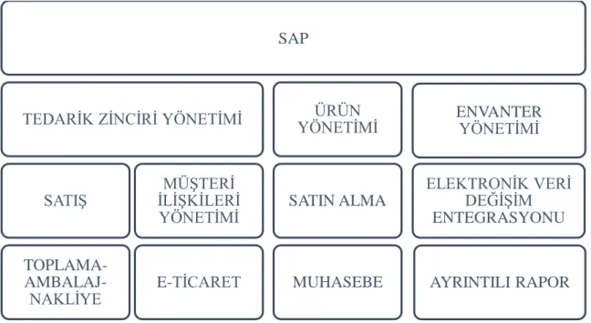 Şekil 1.1.  İşletme’deki SAP sistem kullanıcısı olan bölümler. 