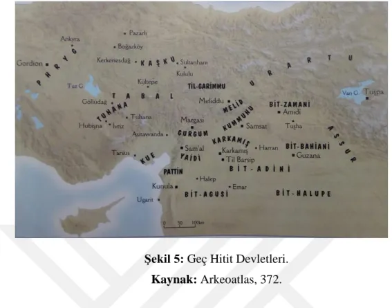 ġekil 5: Geç Hitit Devletleri.  Kaynak: Arkeoatlas, 372. 