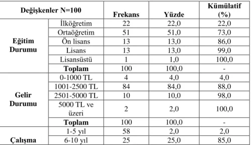 Tablo 5: İç Paydaşlar Demografik Özellikleri  