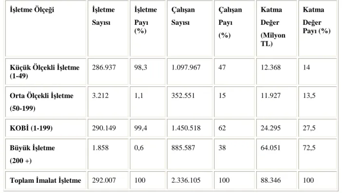 Tablo 1.15 KOBİ’ler ile Büyük İşletmelerin Katma Değer Kıyaslama Tablosu (2002/2005) 