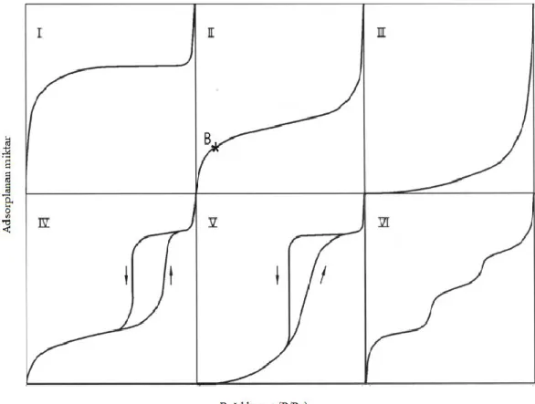 Şekil 9.10. Azot adsorpsiyon/desorpsiyon analizinde elde edilen izoterm çeşitleri (Sing, 