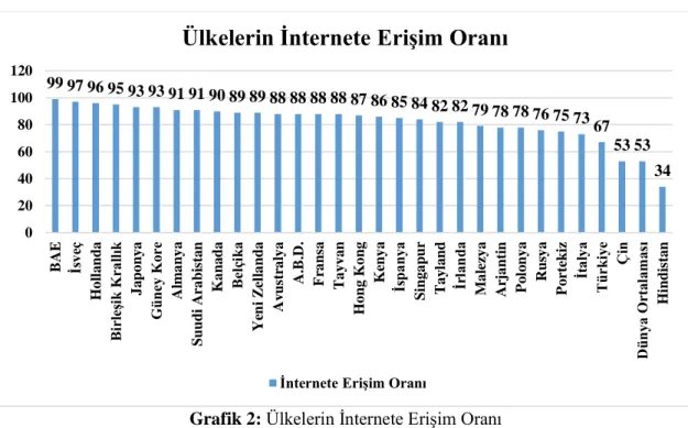 Grafik 2: Ülkelerin İnternete Erişim Oranı 