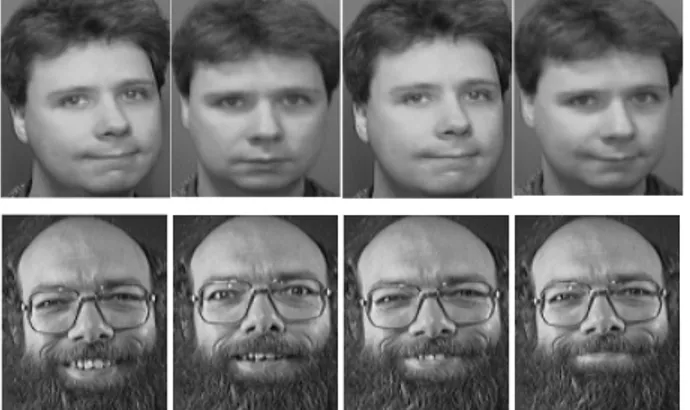 Şekil 4.4. ORL veritabanından 2 kişiye ait 4’er adet yüz görüntü örnekleri. 
