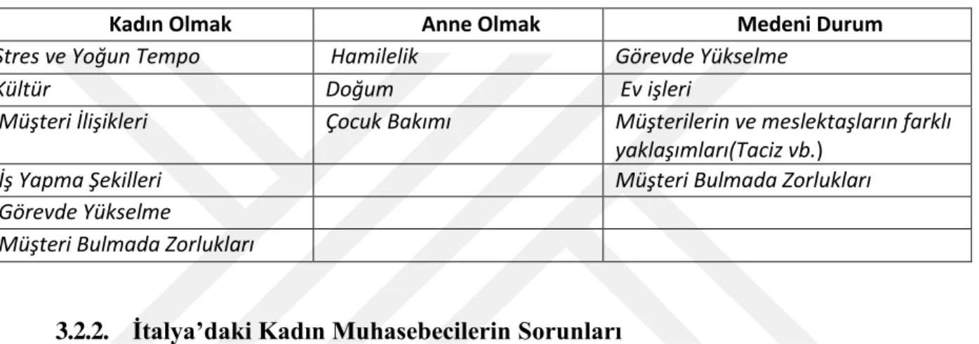 Tablo 3. 7. Kadın Muhasebecilerin Başlıca Sorunları 