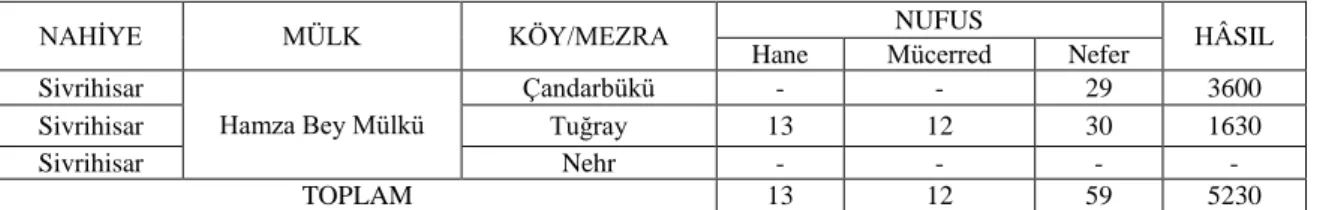 Tablo f: Hamza Bey Mülkü 