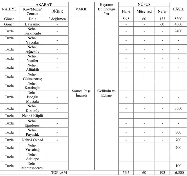 Tablo e: Saruca PaĢa Ġmareti 
