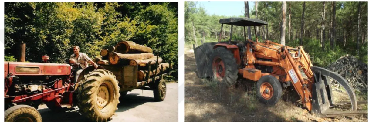 Şekil 1.4 : Tarım traktörlerinin yükleyici (sağ) ve taşıyıcı (sol) olarak kullanılması  Öztürk, T., Akay, A