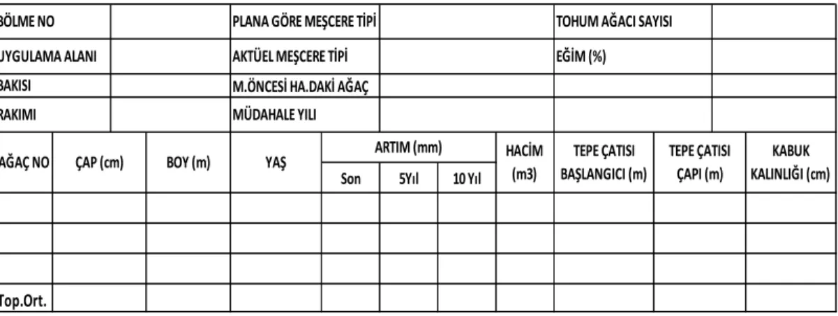 Çizelge 3.6 : Tohum ve örnek ağacı niteliklerini gösteren örnek veri tablosu. 