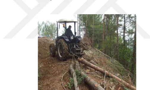 Şekil 1.11  Tarım traktörünün asli orman ürünlerini sürütme şeridi üzerinde  sürütmesi[9] 