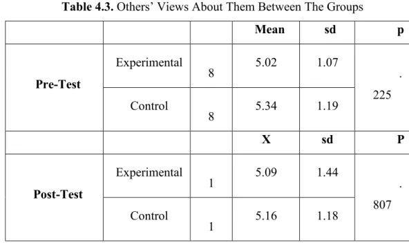 Table 4.3. Others’ Views About Them Between The Groups 