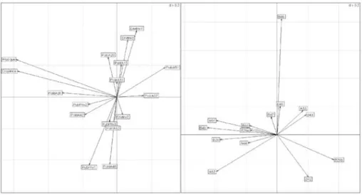 Figure 5   Factorial plan of the co-inertia analysis between the groups of variables on evolution 