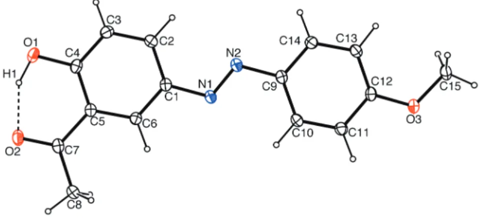 Figure 2. An ORTEP-3 view of the title compound with the atomic numbering scheme. Dashed line shows an intramolecular hydrogen bond