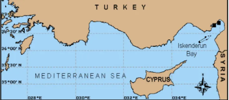Figure 1.  Map of the Levantine coast of Turkey with the 