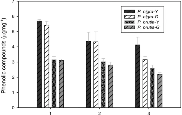 Figure 3. Changes in total phenolic compounds on the  pine sac beetle and  non-pine sac beetle leaves and 