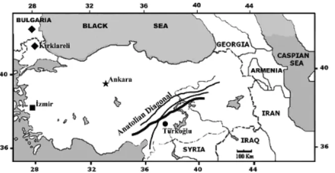 Fig. 1. The sampling locations of specimens evaluated un- un-der the OTUs 