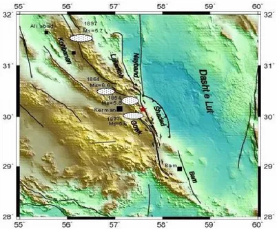 Fig. 2. Map showing the location of some historical records in Kerman province, ( ).  