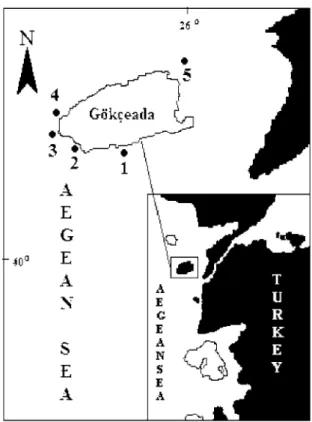 Fig. 1: Locations of the sampling stations off Gökçeada Island.