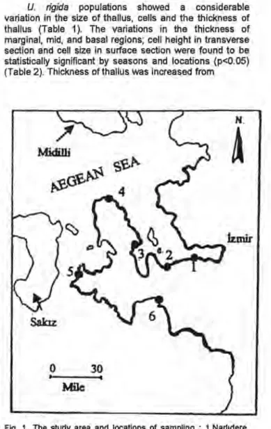 Fig. 1. The study area and locations of sampling : 1.Narl ı dere, 