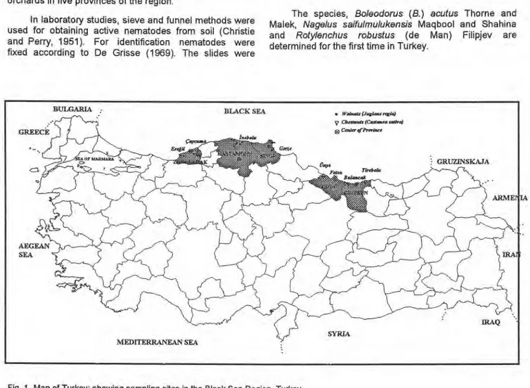 Fig. 1. Map of Turkey; showing sampling sites in the Black Sea Region, Turkey 
