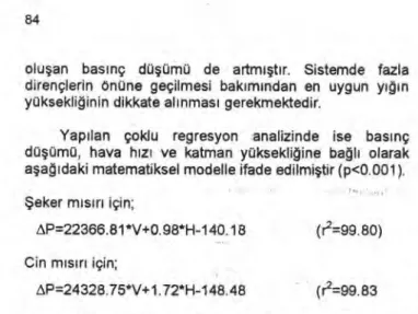 Şekil 2.  Şeker m ı s ı rı n ı n y ığı n boyunca oluş an bas ı nç dü ş ümleri 