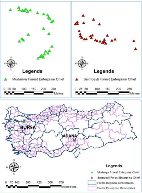 Figure 3. The locations of the study areas  Şekil 3. Çalışma alanı lokasyonu