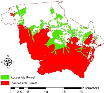 Figure 6. The accessible forest by the current firefighting team 