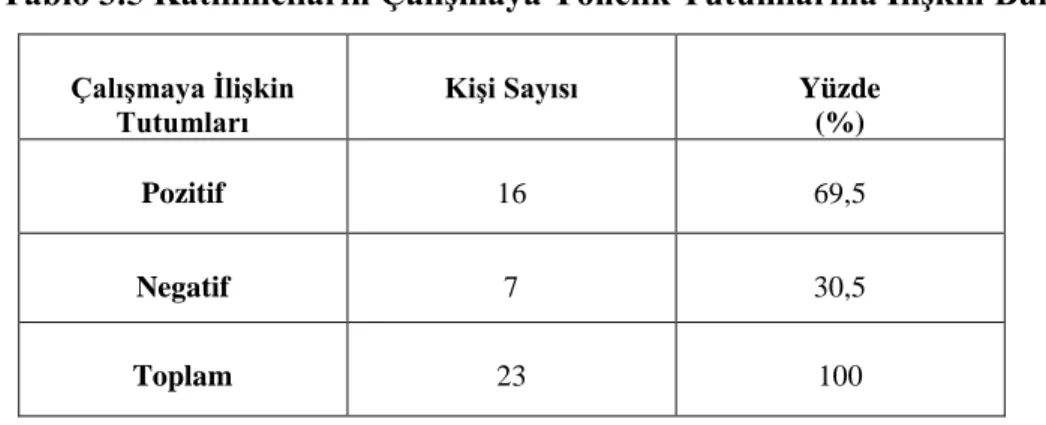 Tablo 3.5 Katılımcıların Çalışmaya Yönelik Tutumlarına İlişkin Bulgular  Çalışmaya İlişkin 