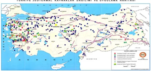 Şekil 2.2 Türkiye’deki jeotermal kaynaklar (61) 