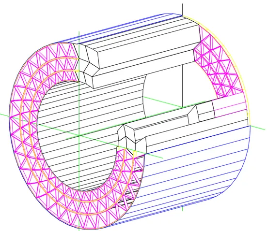 Figure 2. The TRT Barrel assembly, showing the Barrel Support System, in pink. The Barrel Support