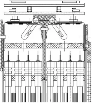 Figure 15. Cross-section drawing of the construction of an End Cap wheel. The DTMROC Triplet board is at the very top, then the ASDBLR board, the cooling structure and the WEBs.