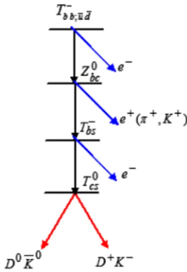 Fig. 6 we depict some of such channels, which at the second leg of weak transformations contain products of semileptonic and nonleptonic decays of Z 0 bc 